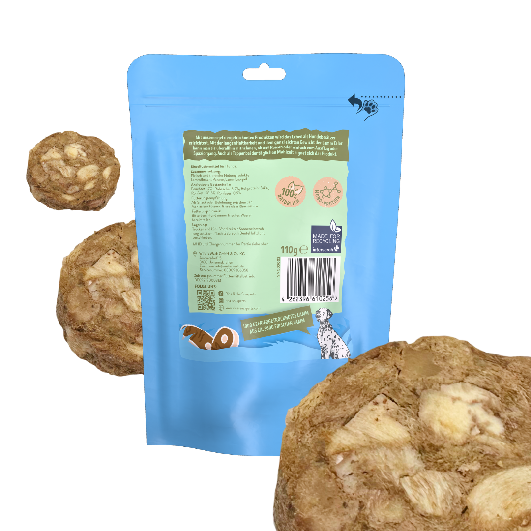 RiNa`s 100% Lamm Mix - Gefriergetrocknete Hundesnack 110g